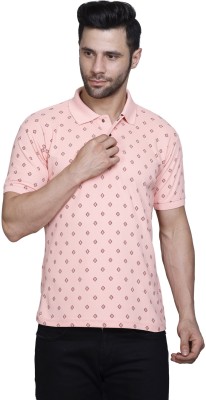 PASURE Printed Men Mandarin Collar Pink T-Shirt