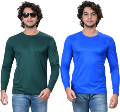 RENU FASHIONS Solid Men Round Neck Green, Navy Blue T-Shirt