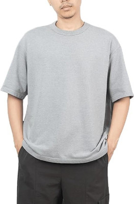 FASHNET FASHION Solid Men Round Neck Grey T-Shirt