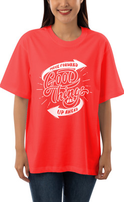 HouseOfCommon Printed Women Round Neck Red T-Shirt