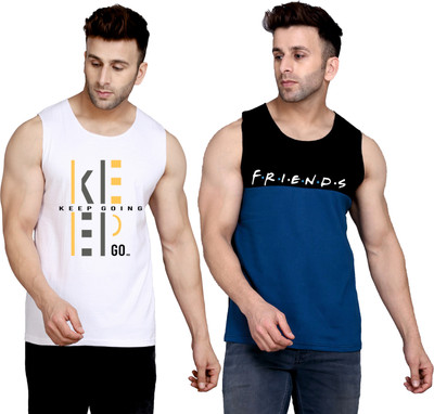 SLOWLORIS Printed Men Round Neck White, Black, Dark Blue T-Shirt