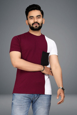 TANNU FAB Colorblock Men Boat Neck Purple, White T-Shirt