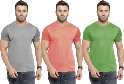 UDI n ADI Solid Men Round Neck Grey, Pink, Light Green T-Shirt