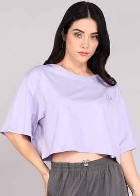 GAP Solid Women Round Neck Purple T-Shirt