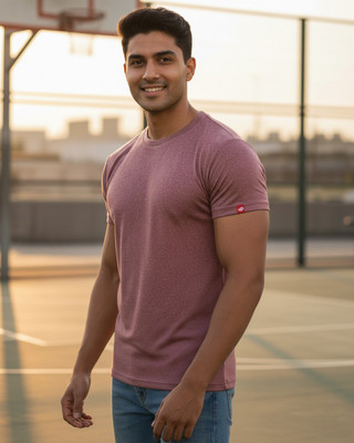 Lynx Solid Men Round Neck Pink T-Shirt