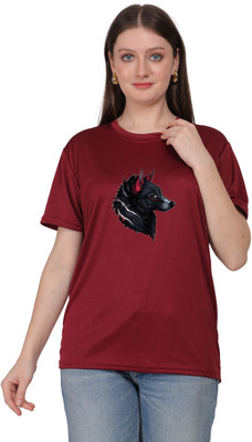 Joyfulmoments Printed Women Round Neck Maroon T-Shirt