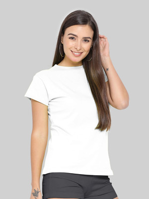 METRONAUT Solid Women Round Neck White T-Shirt
