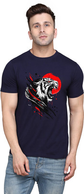 GEUM Graphic Print Men Round Neck Dark Blue T-Shirt