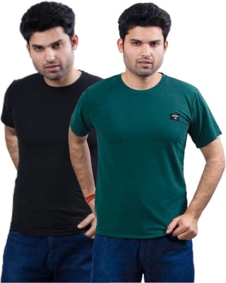 swastika vastram Solid Men Round Neck Green, Black T-Shirt
