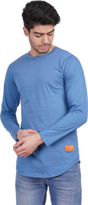 Styvibe Solid Men Round Neck Blue T-Shirt