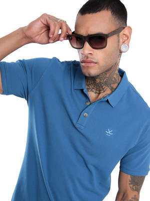 WROGN Solid Men Polo Neck Light Blue T-Shirt