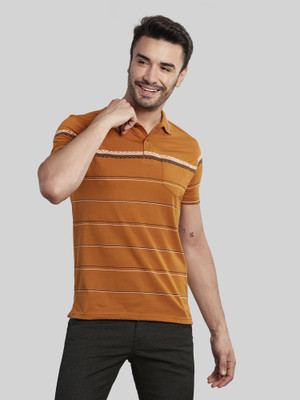 BE POSITIVE Striped Men Polo Neck Yellow T-Shirt