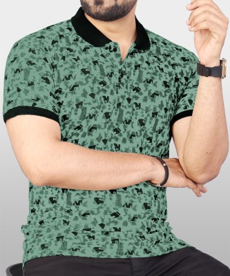 VeBNoR Printed Men Polo Neck Green T-Shirt