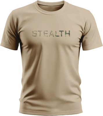 Warriorworld Printed, Solid Men Round Neck Beige T-Shirt