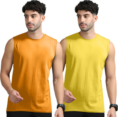 Moordale Solid Men Round Neck Orange, Yellow T-Shirt