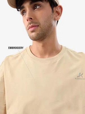 Kanhuzzz Geometric Print Men Round Neck Beige T-Shirt
