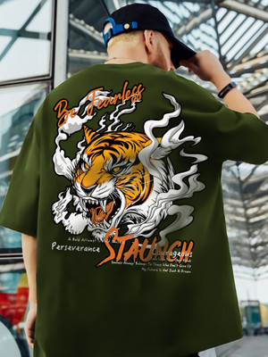 Jump Cuts Printed, Typography Men Round Neck Green T-Shirt