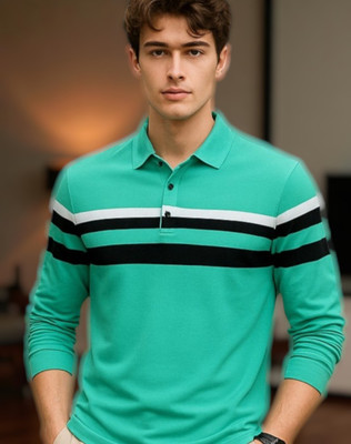 Bolderift Solid Men Polo Neck Green T-Shirt