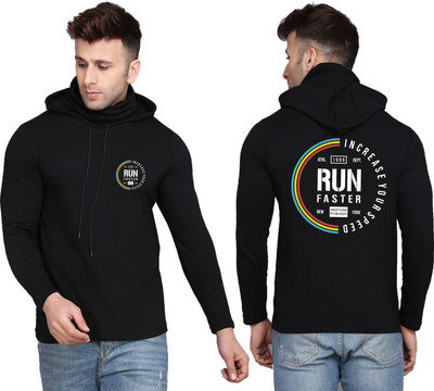 WOOSTRO Printed Men Hooded Neck Black T-Shirt