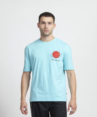 KISSOSS Printed Men Round Neck Light Blue T-Shirt