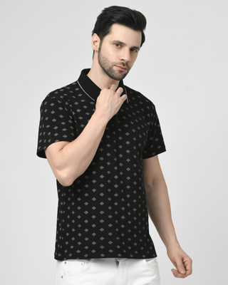 SMASH SMART WEAR Printed Men Polo Neck Black T-Shirt