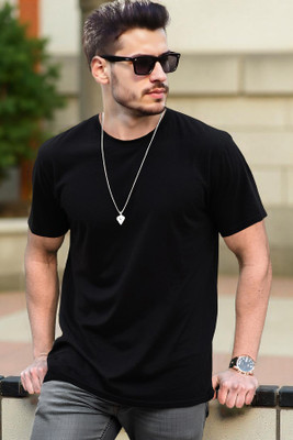 SNAZZY TEES Solid Men Round Neck Black T-Shirt