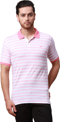 PARK AVENUE Striped Men Polo Neck Orange T-Shirt