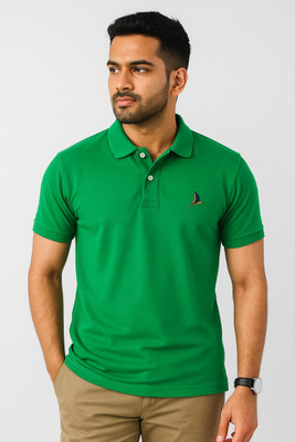 saltlake Printed Men Polo Neck Green T-Shirt