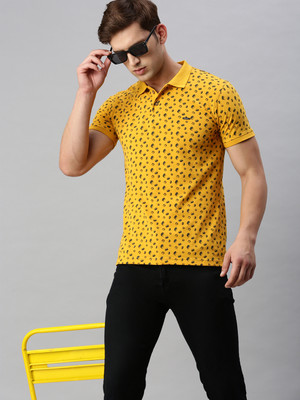 Vriksh Printed Men Polo Neck Yellow T-Shirt