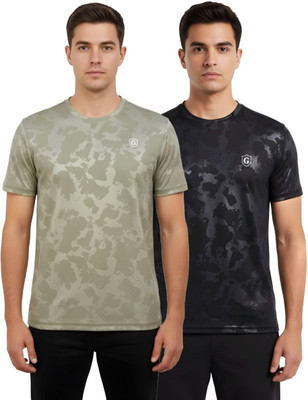 Gur Style Solid Men Round Neck Green, Black T-Shirt
