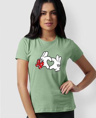 GLITO Printed Women Round Neck Green T-Shirt