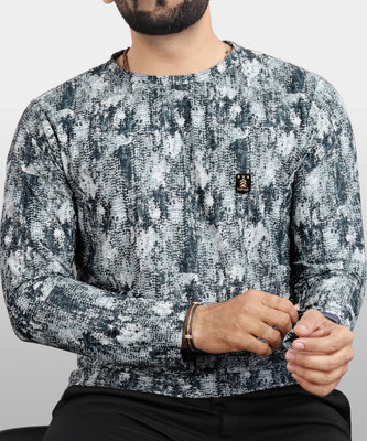 VeBNoR Printed Men Round Neck Grey T-Shirt