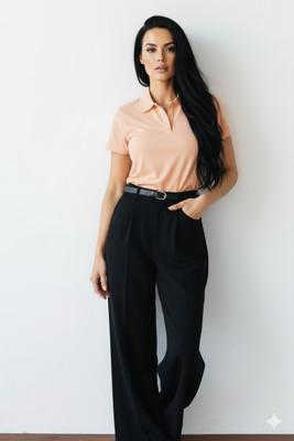 GROHOOD Solid Women Polo Neck Orange T-Shirt