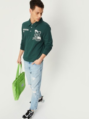 MAX Printed Men Polo Neck Green T-Shirt