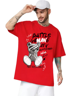 Leotude Printed, Typography Men Round Neck Red T-Shirt