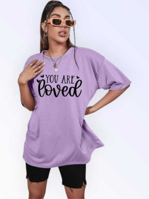 Fluffy Enterprises Printed Women Round Neck Purple T-Shirt