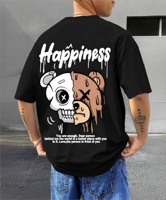 SPOWEARY Cartoon Men Round Neck Black T-Shirt