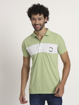 Proxima Colorblock Men Polo Neck Light Green, White T-Shirt