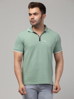 CRIMP Solid Men Polo Neck Light Green T-Shirt