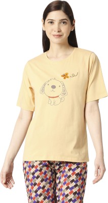 zebu Solid Women Round Neck Beige T-Shirt