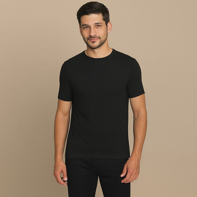 firrach Solid Men Round Neck Black T-Shirt