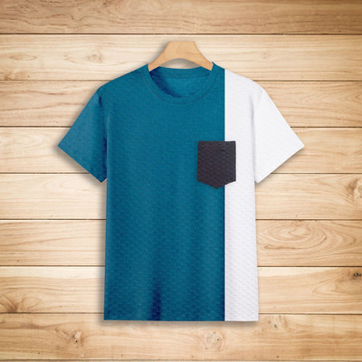 TANNU FAB Self Design Men Round Neck Blue T-Shirt
