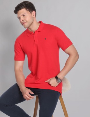 AD by Arvind Self Design Men Polo Neck Red T-Shirt