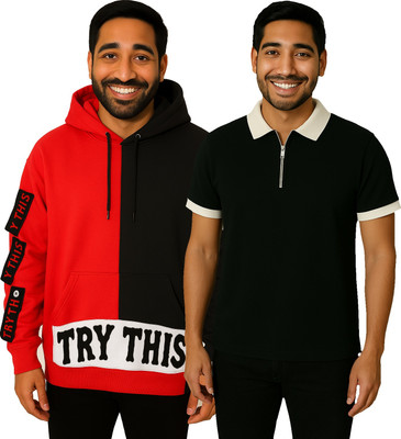 Try This Printed Men Hooded Neck Multicolor T-Shirt