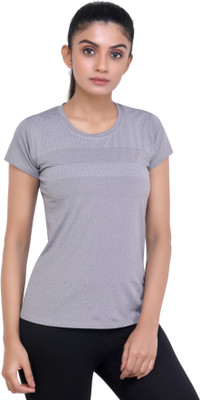 Laasa Sports Printed Women Crew Neck Grey T-Shirt