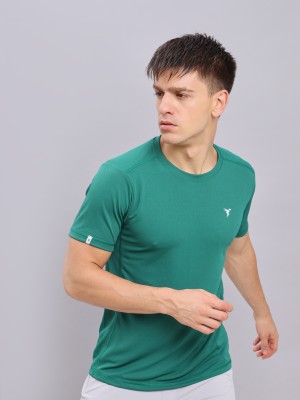 TECHNOSPORT Solid Men Round Neck Green T-Shirt