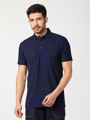 Belive in Yourself Self Design Men Polo Neck Blue T-Shirt
