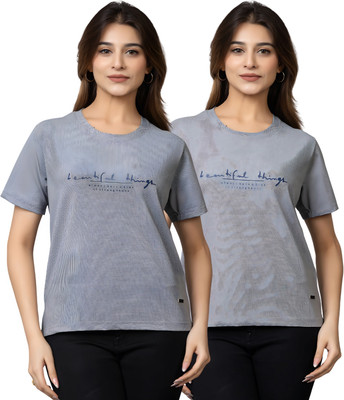 INSPRIE Typography Women Round Neck Grey T-Shirt