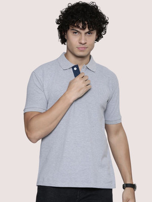 TELOXY Solid Men Polo Neck Grey T-Shirt
