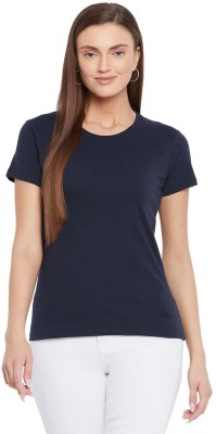 PERF Solid Women Round Neck Blue T-Shirt